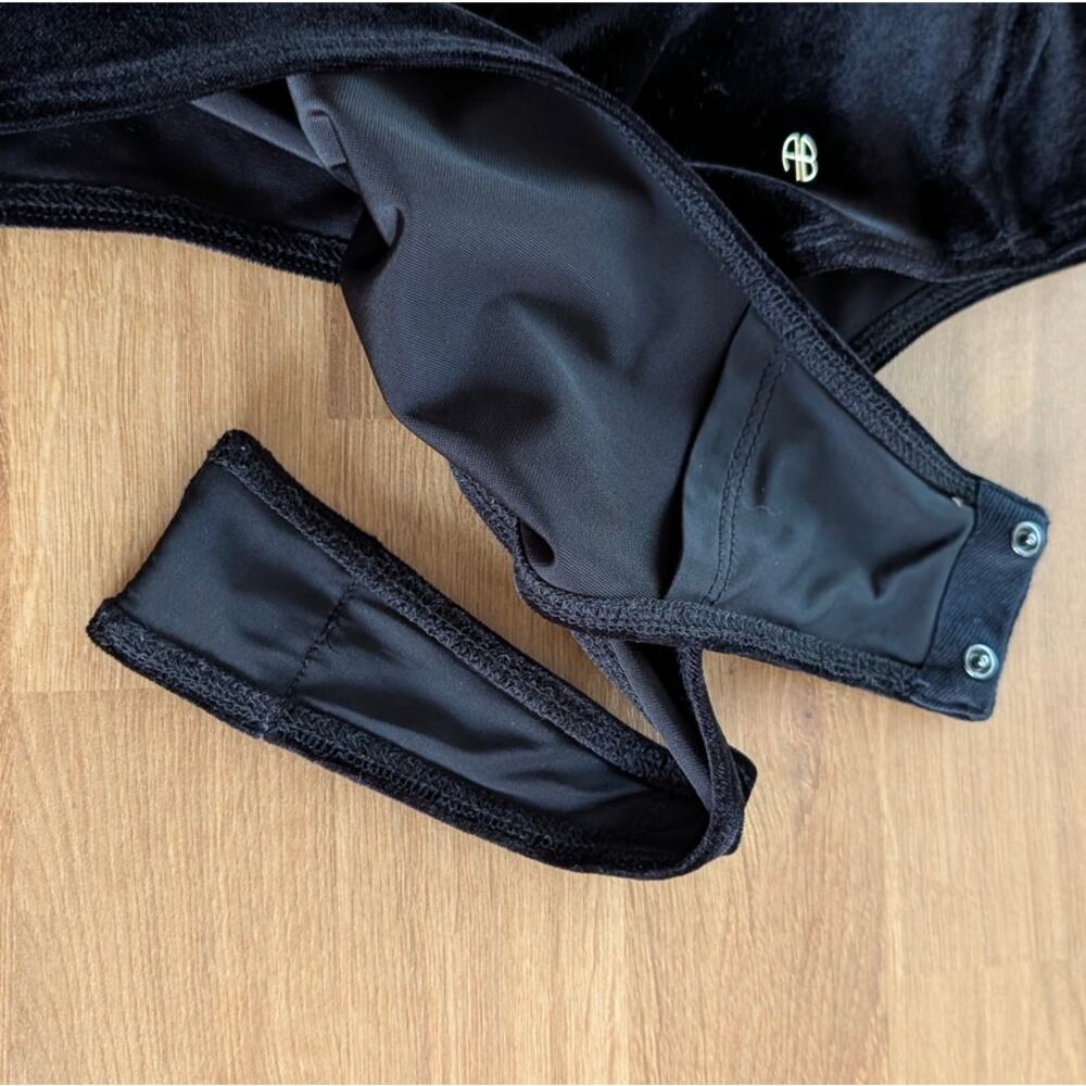 Anine Bing Alissa Bodysuit Womens Black Velour Logo Scoop Sleeveless Minimalist - Picture 4 of 8